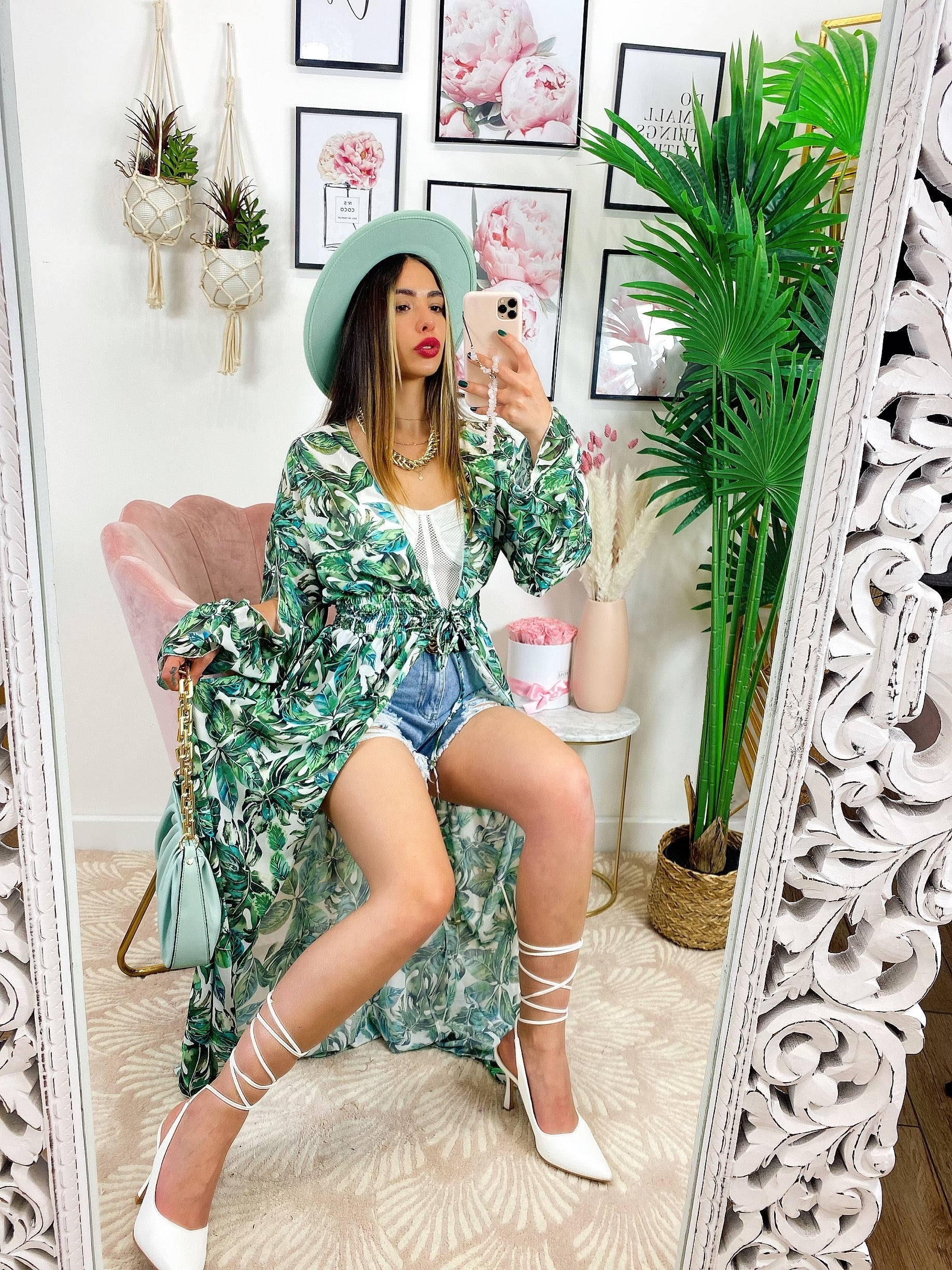 Kimono base floreale verde