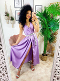 Abito midi raso con maxi spacco lilla