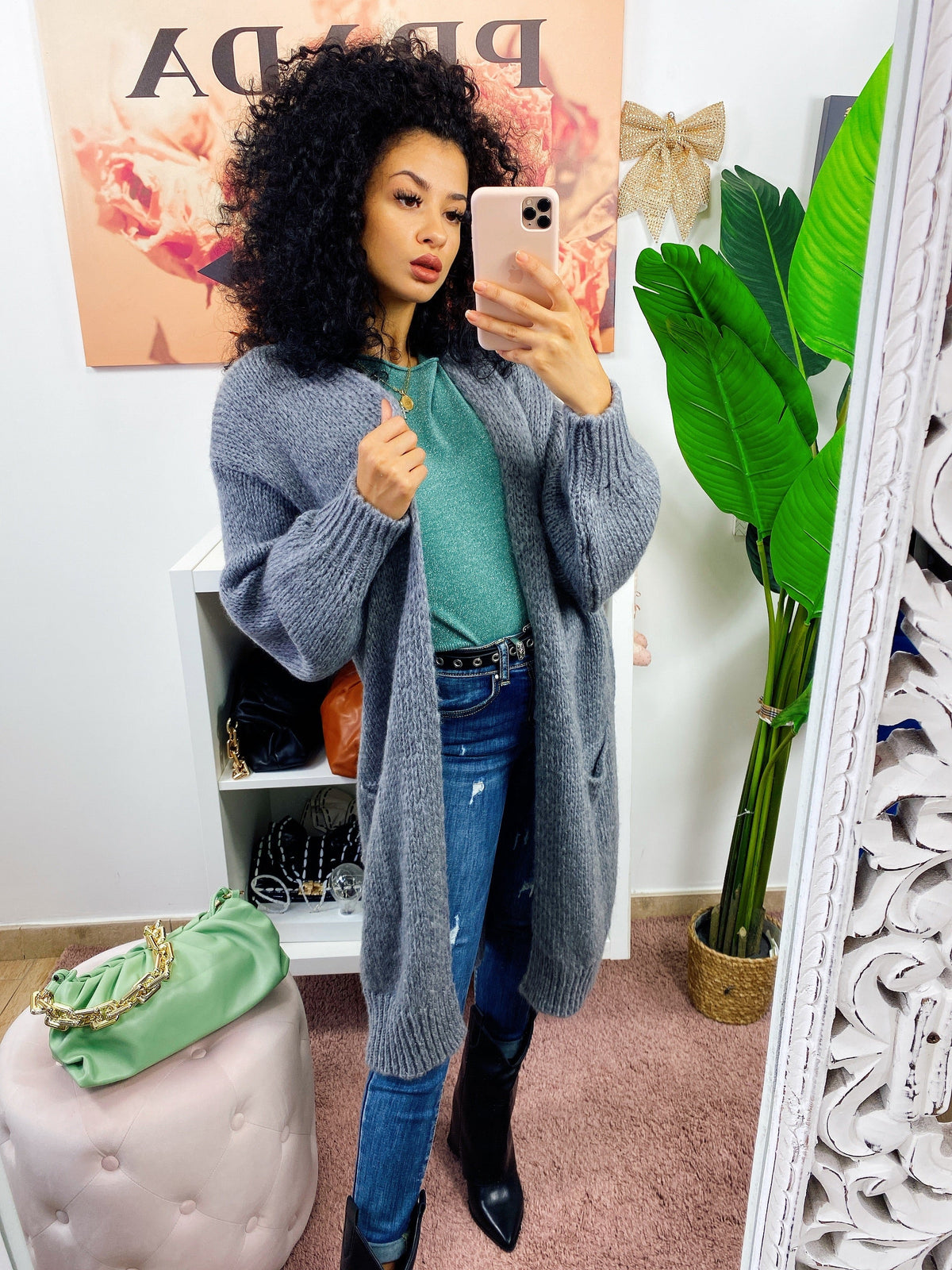 Cardigan lungo morbido grigio