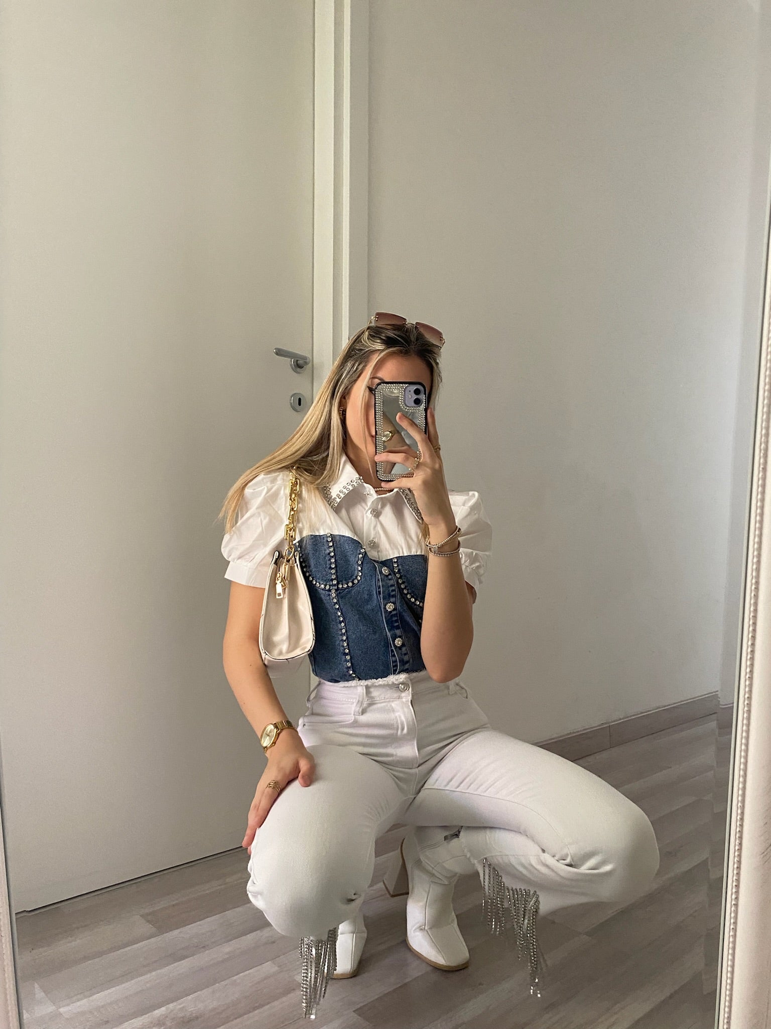 Camicia in jeans con strass