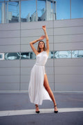 Abito monospalla glitter bianco/argento
