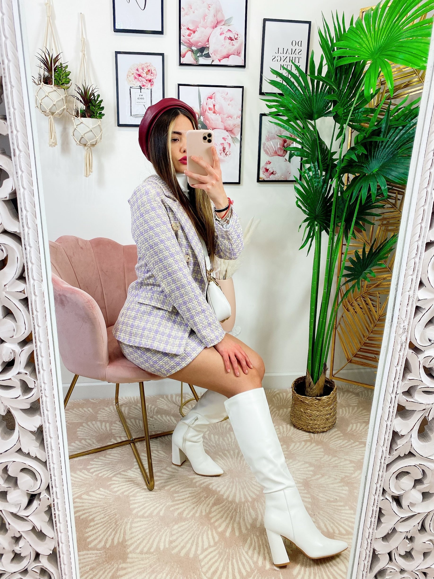 Completo in tweed Gonna e giacca lilla