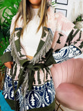 Cardigan Rosa frange e cinta dettaglio verde