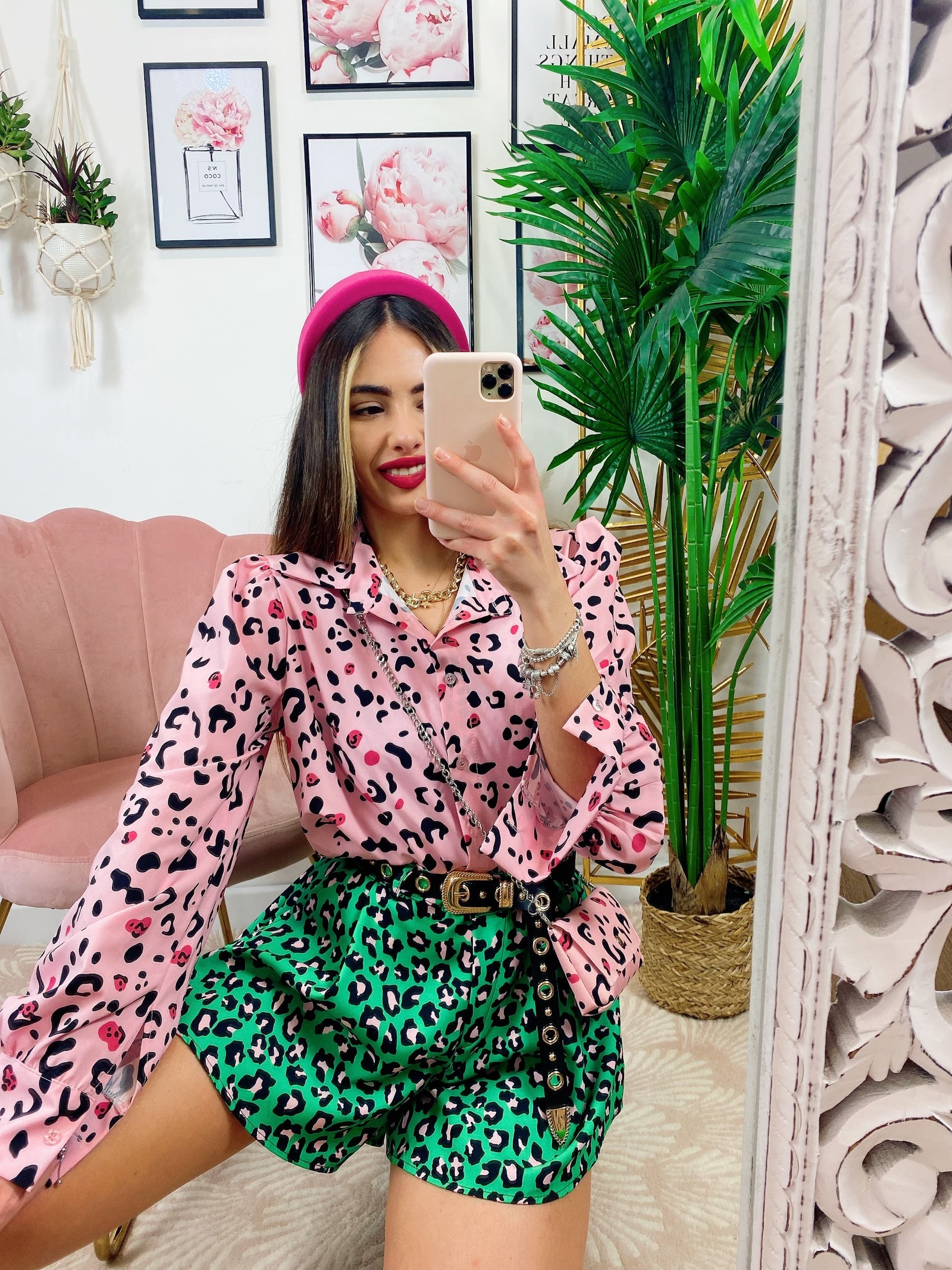 Camicia maculata con borsetta Rosa