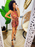Tutina in raso con fiori base camel
