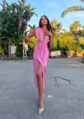 Abito rosa midi con scollo a V