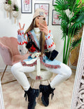 Cardigan con frange stampa cavallo Celeste