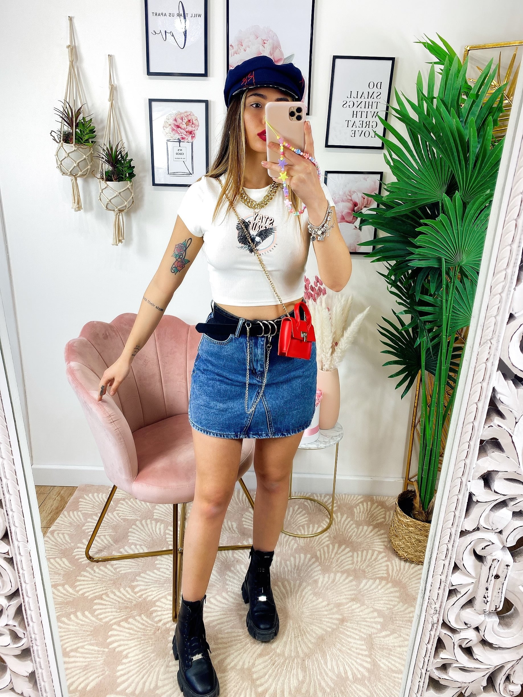 T-Shirt Crop con aquila bianca