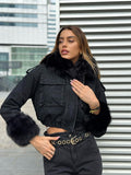 Giaccone di jeans nero pelo nero