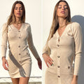 Abito in maglia con bottoni oro base Beige