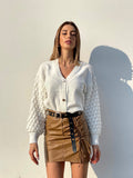 Maglione con onde e bottoni gioiello Bianco