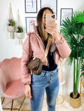 Bomber crop in ecopelle Rosa