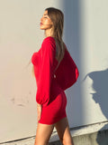 Abito sensual manica lunga rosso