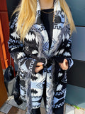 Cardigan Black/Celeste con frange e cinta