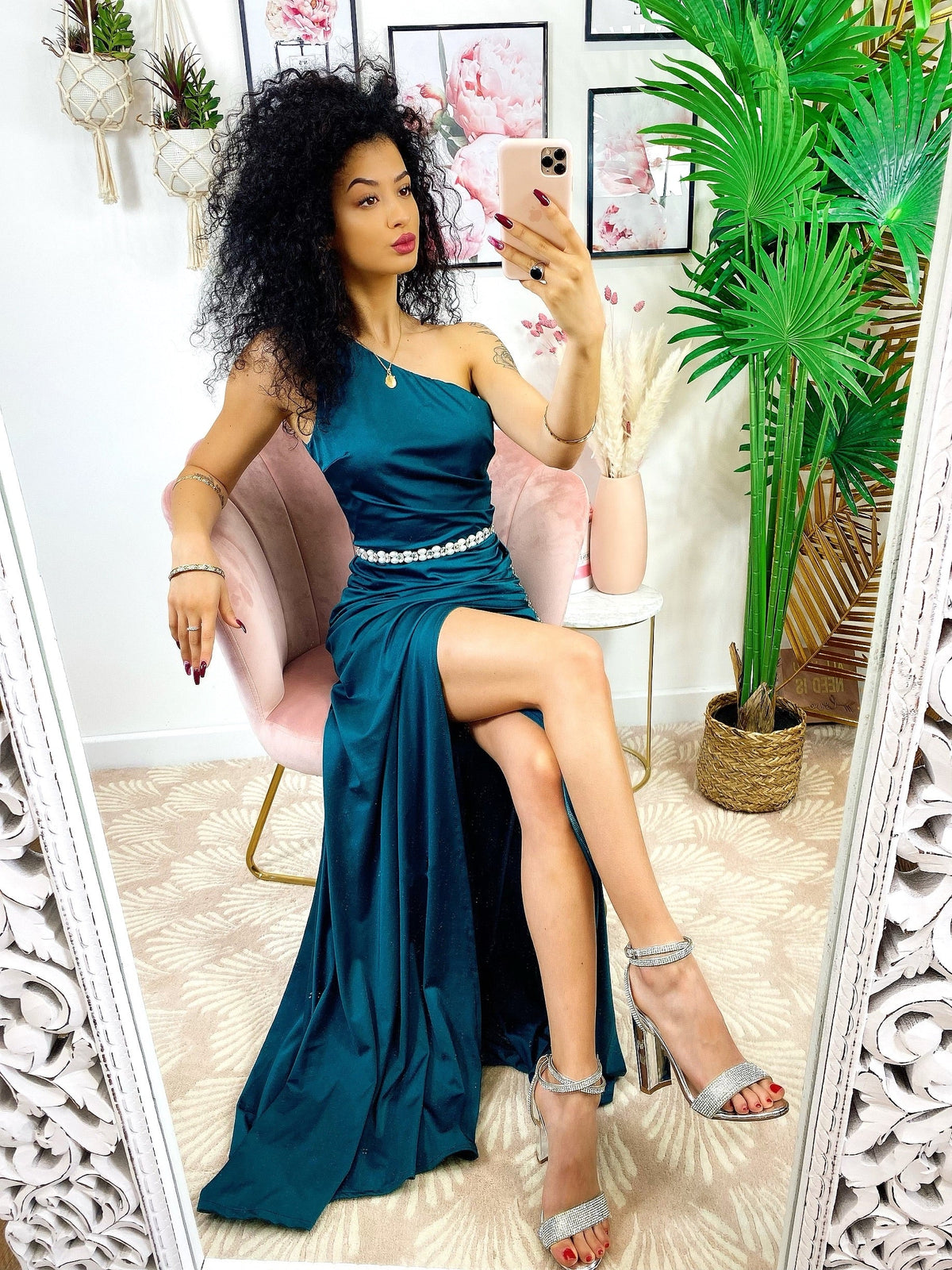 Dress Lungo a sirena monospalla verde bottiglia