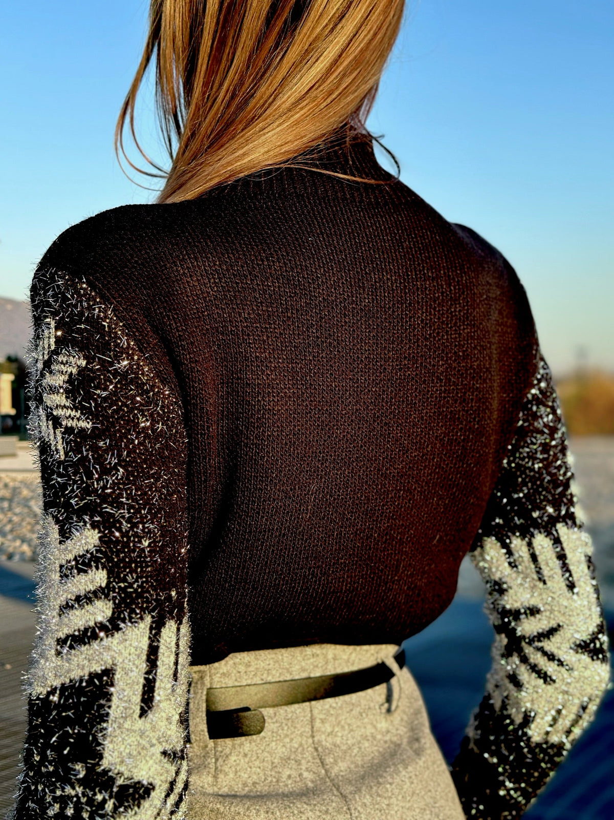 Maglione fiocco di neve nero e argento