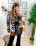 Cardigan Zebrato con frange e cinta
