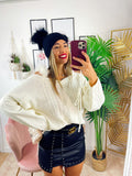 Maglione con spalline in pelo bianco
