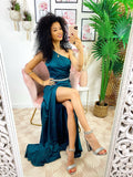 Dress Lungo a sirena monospalla verde bottiglia