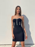 Abito bustier nero con strass