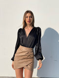 Body in raso scollo a V nero