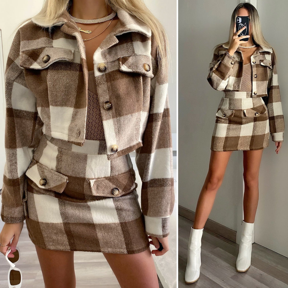 Completo giacca e gonna tweed nude