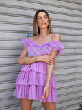 Abito a balze in tulle lilla