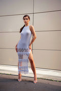 Abito lurex argento con frange