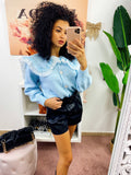 Maglione con pizzo e bottoni gioiello