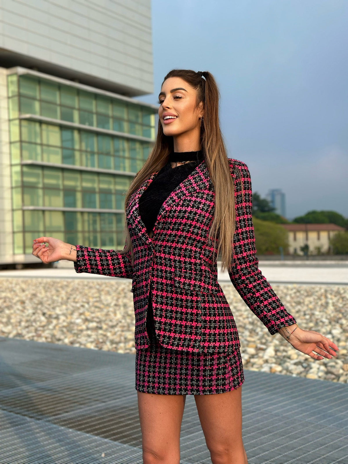 Giacca check Fuxia