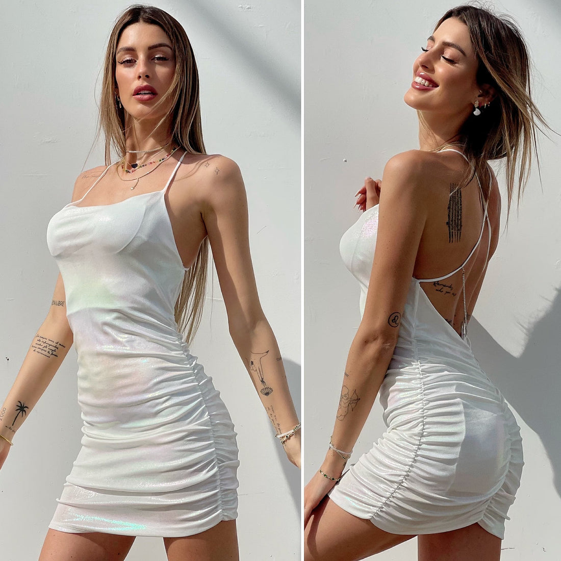 Abito bianco unicorno con incrocio e push up