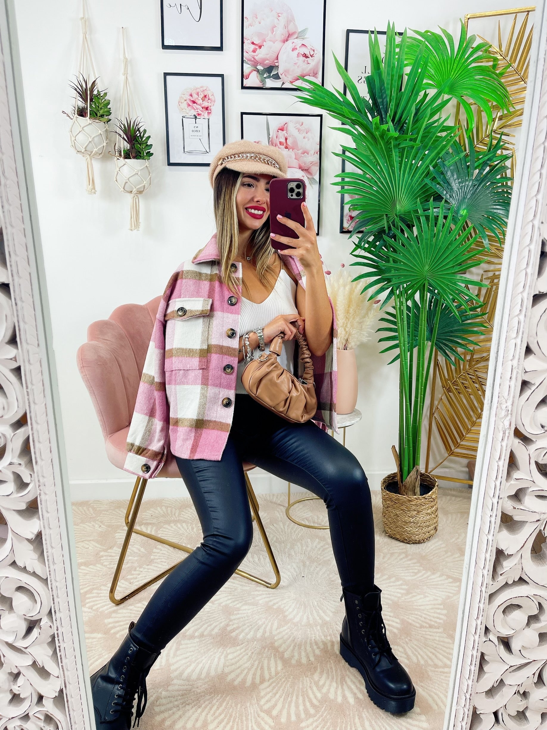 Giacca a quadri rosa