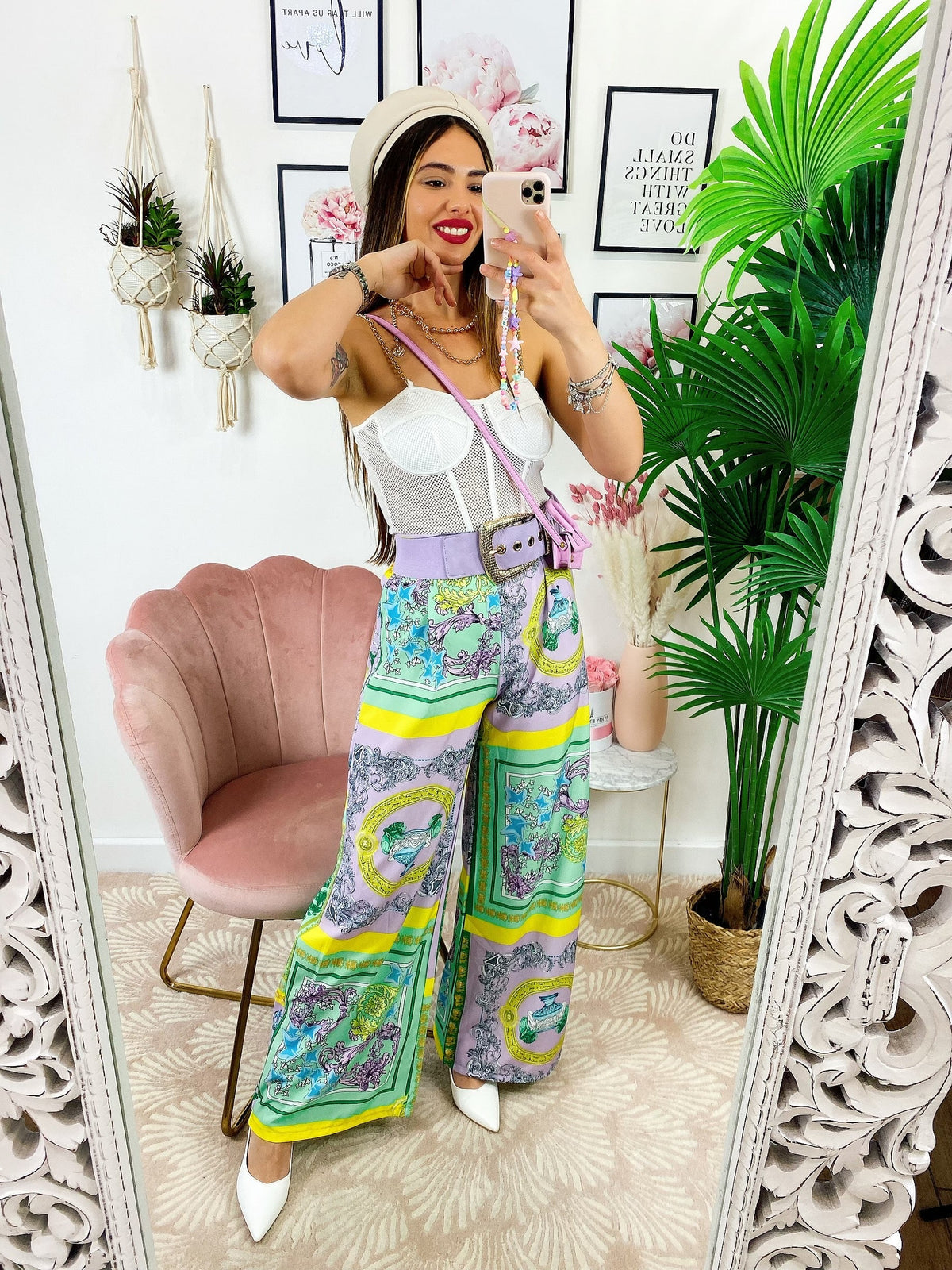 Pantalone a zampa stampa etnica Base verde