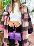 Maxi camicione a quadri nero e rosa
