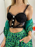 Bralette in pizzo con bottoni gioiello nera