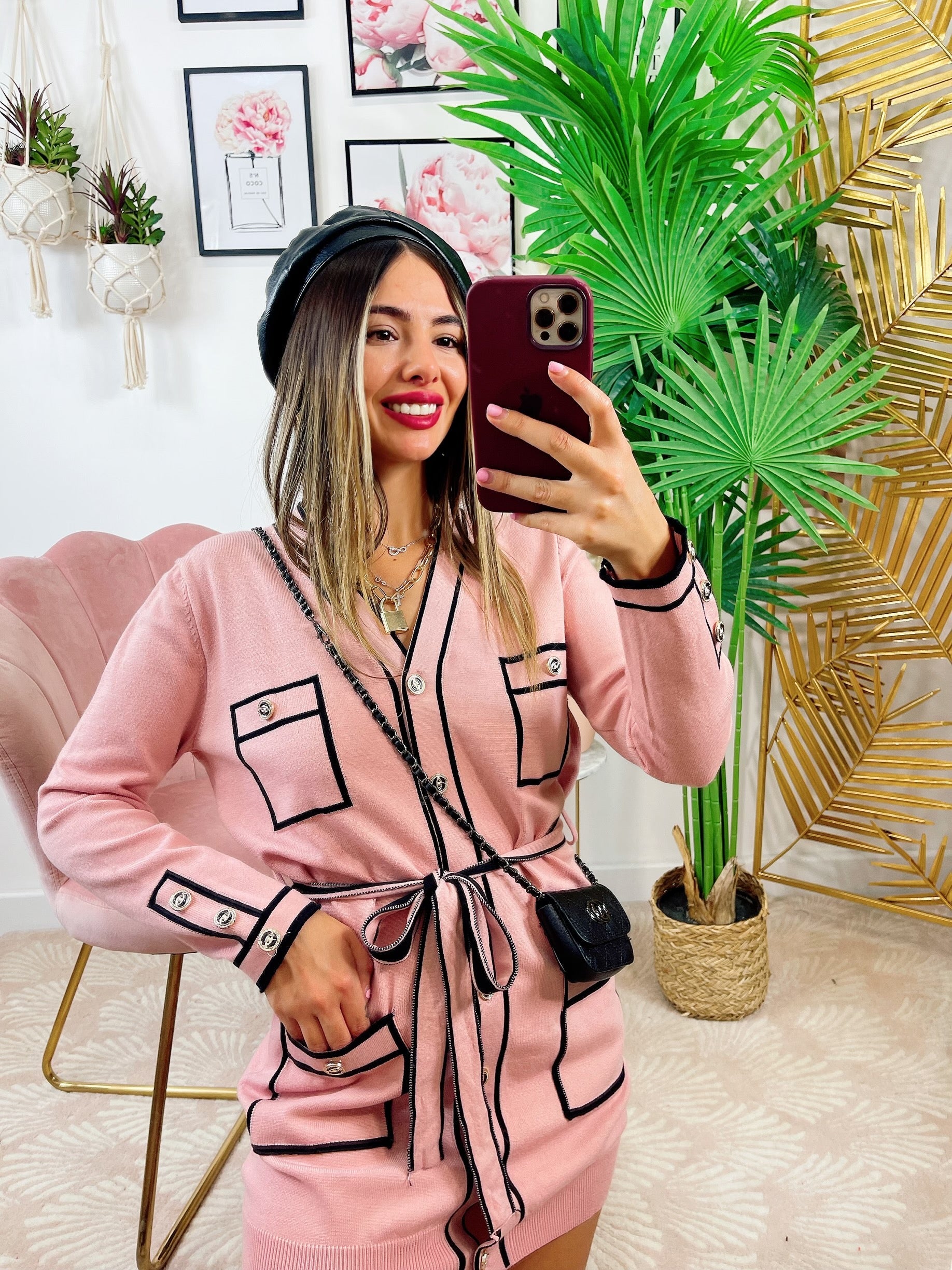 Abito con tasche e bottoni Rosa