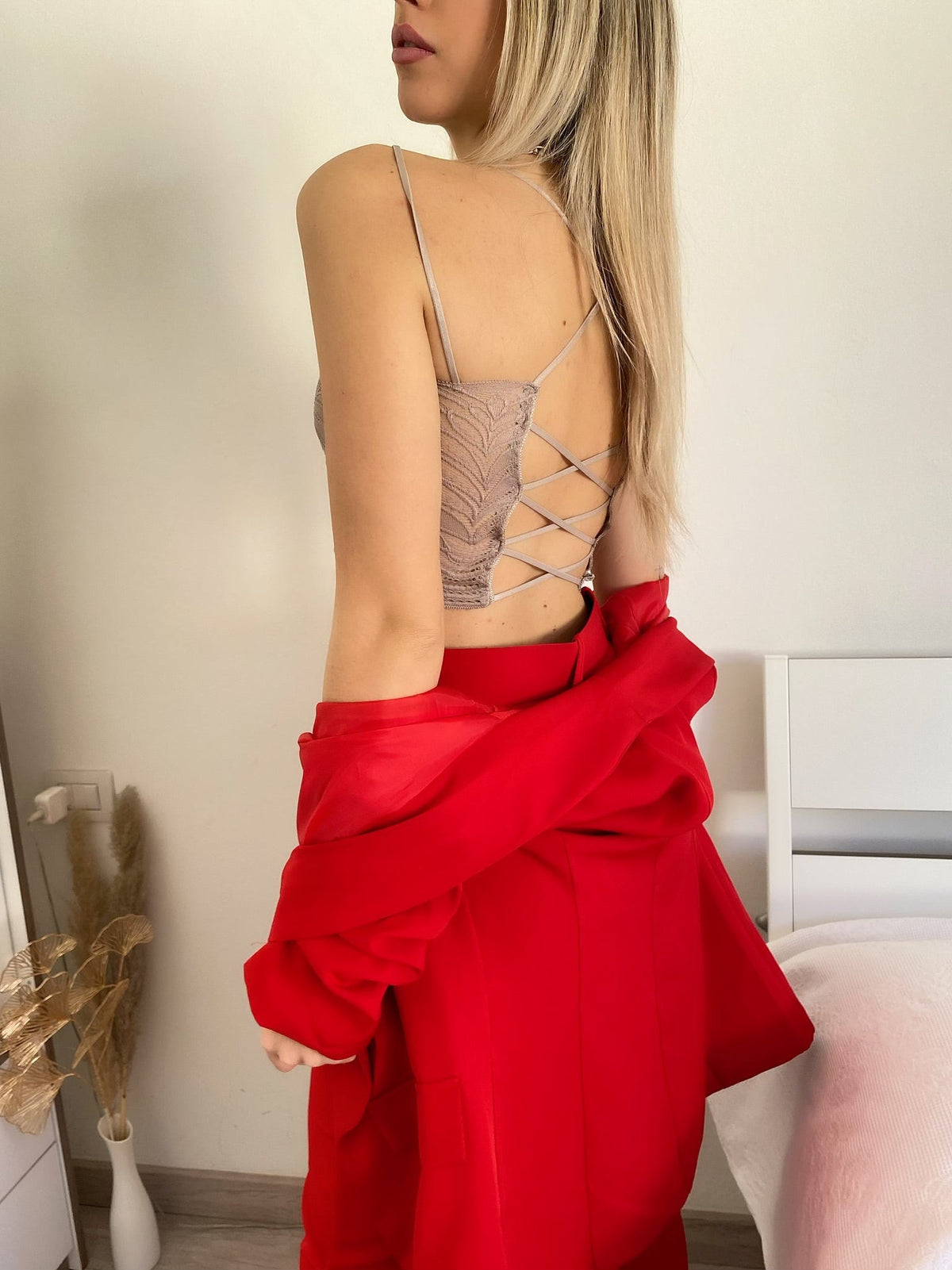 Bralette in pizzo cipria
