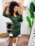 Abito in maglia aderente con bottoni Verde militare