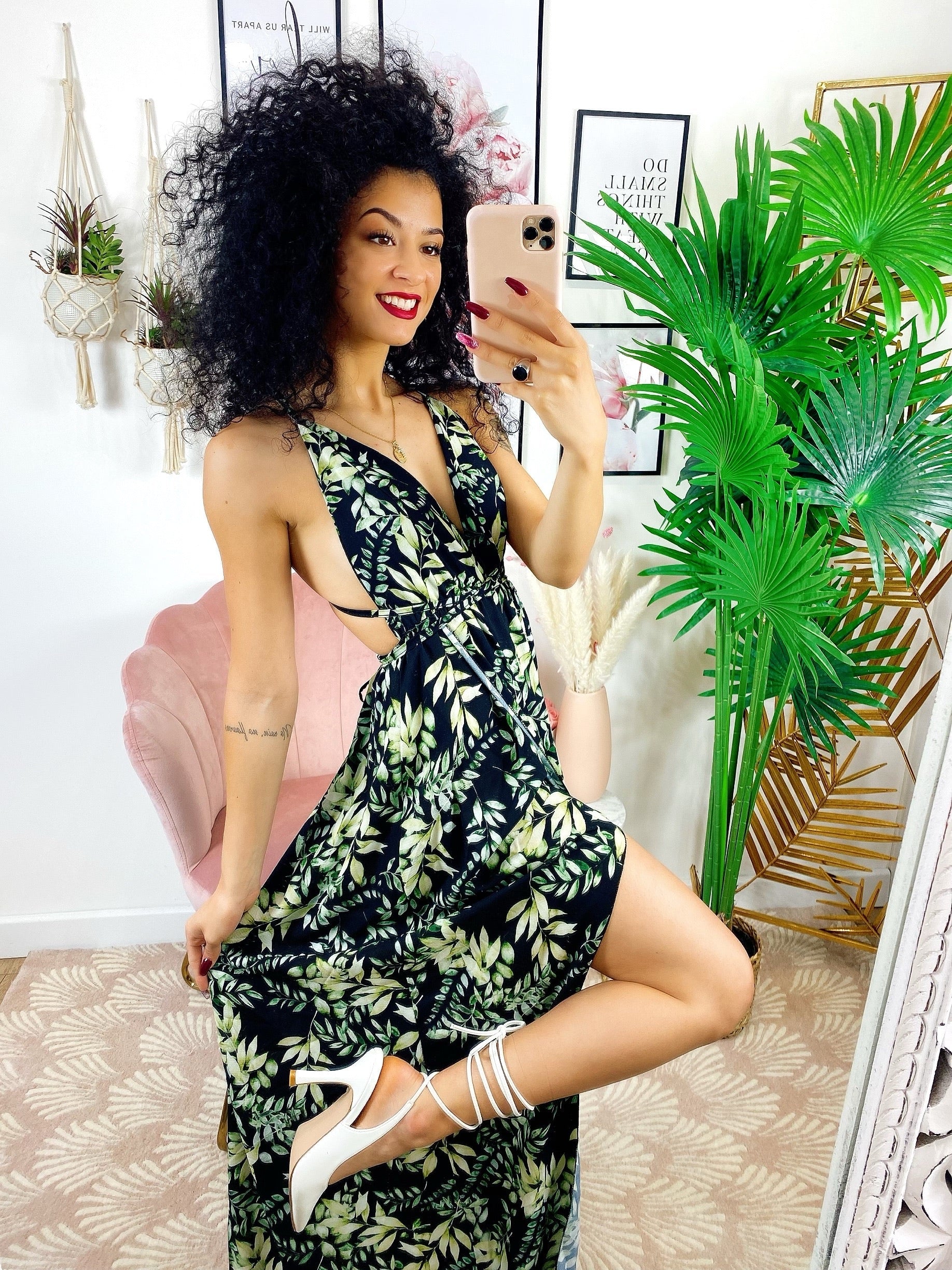 Abito Afrodite con fiori Green