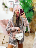 Cardigan con frange maculato rosa