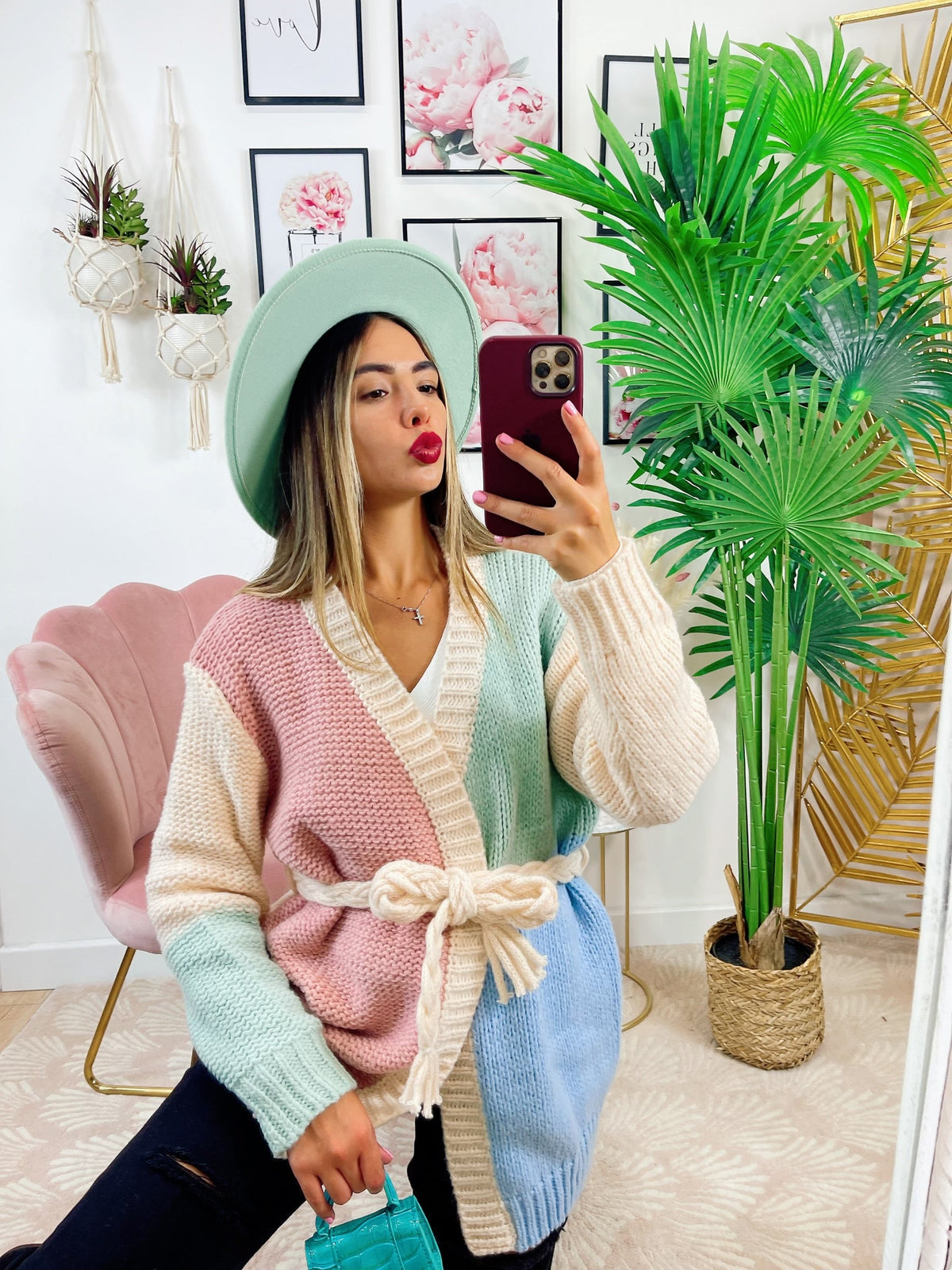 Cardigan Rainbow quality dettaglio celeste