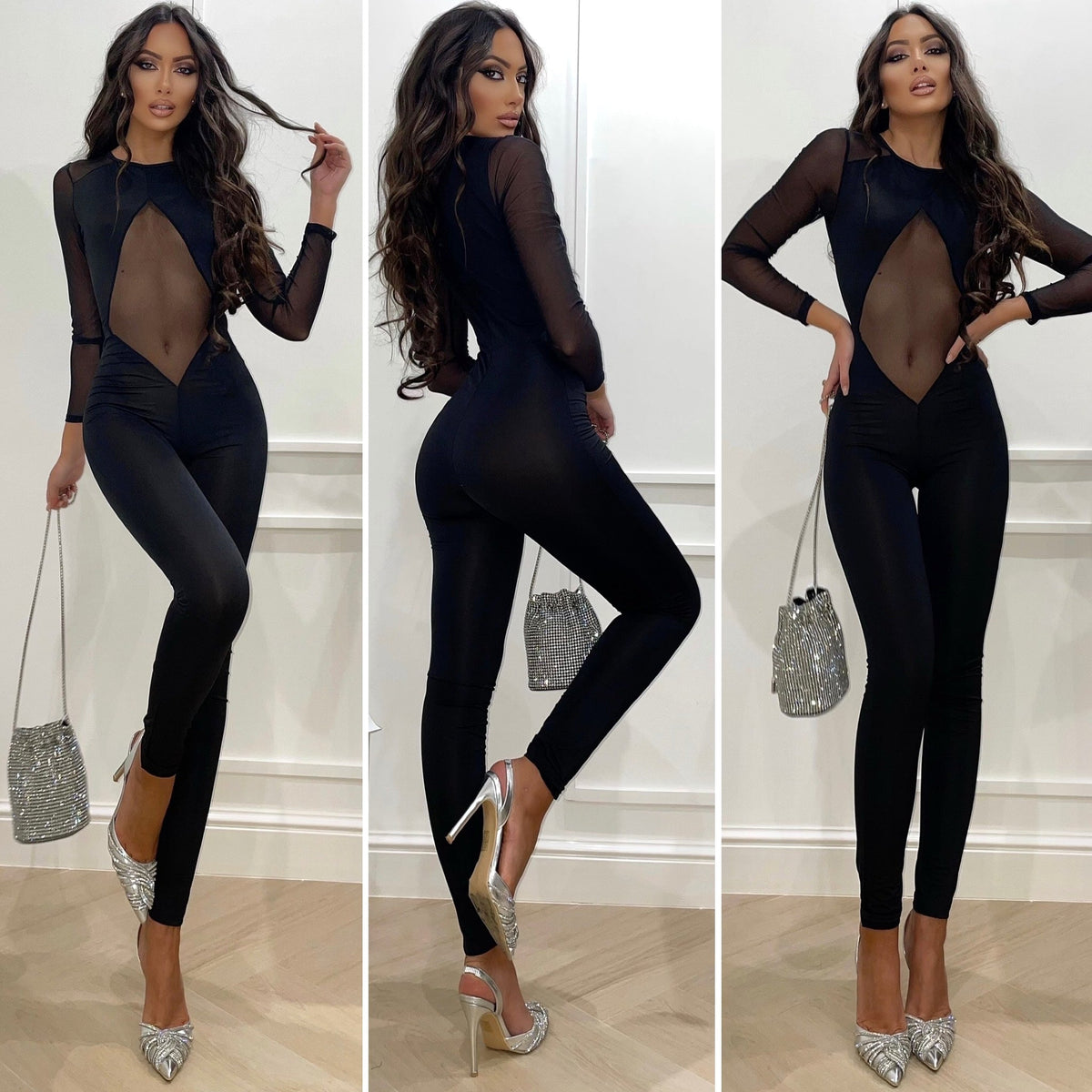 Tuta aderente con trasparenza