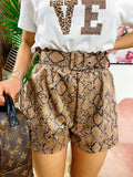 Short pitonato marrone con cintura