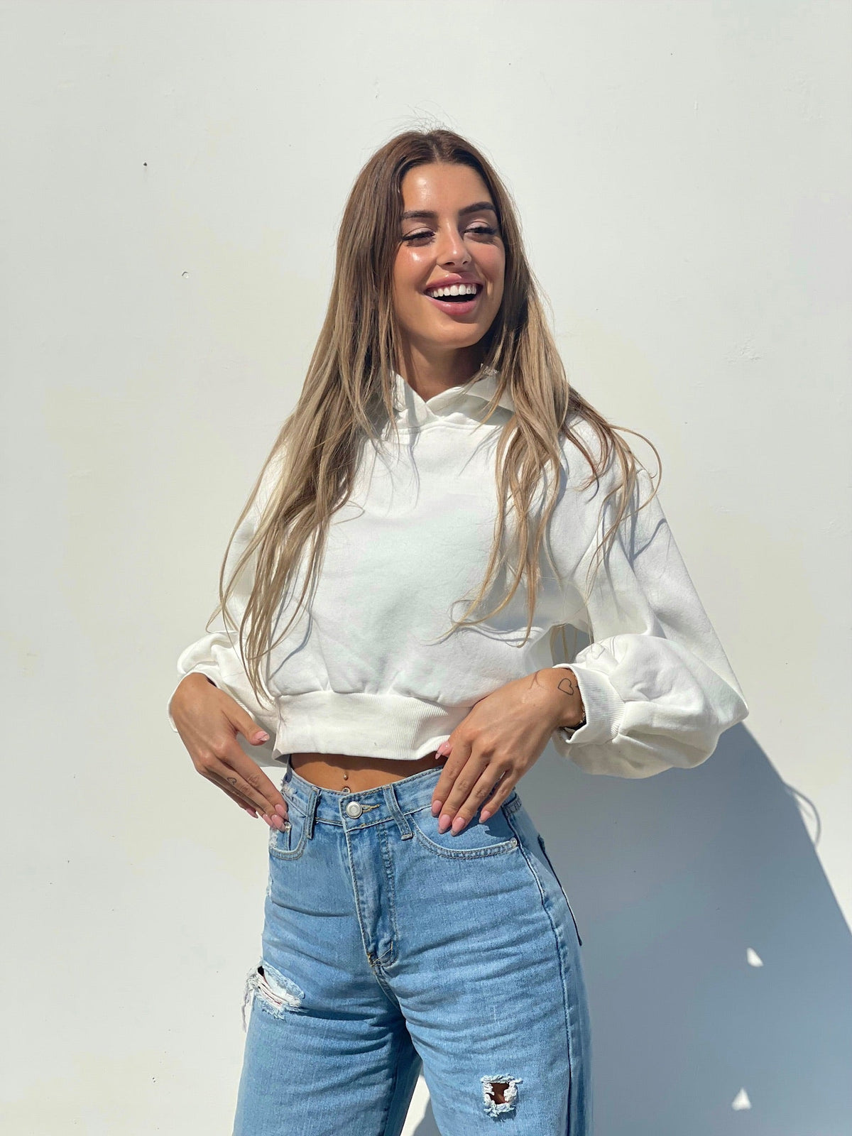 Felpa bianca manica ampia