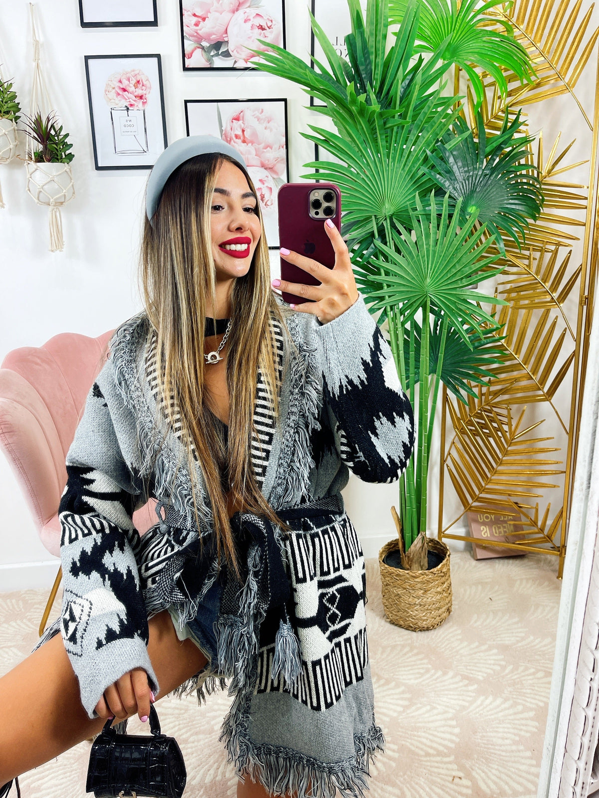 Cardigan con frange base grigia