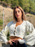 Maglione crop a trecce bianco