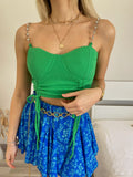 Top verde con spalline in strass
