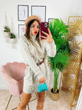 Maxi maglione con frange beige