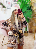 Cardigan con frange e cuori Marrone Rosa