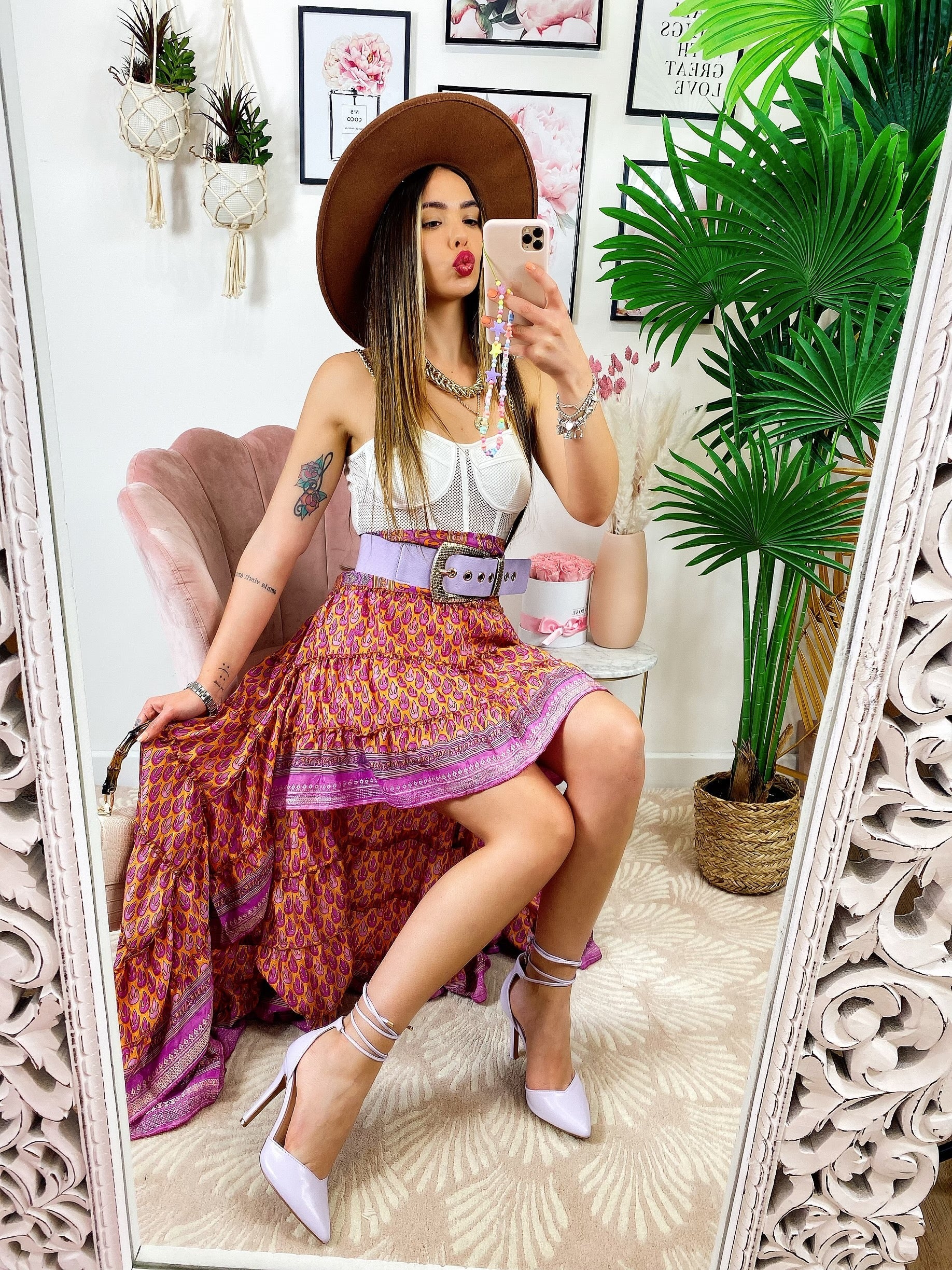 Gonna asimmetrica fuxia arancio